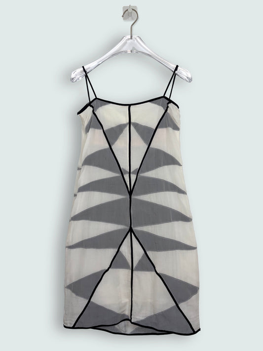 *RUNWAY* S/S 2002 Vintage 100% Silk Slip Dress w/ Graphic Panels | Sz XS