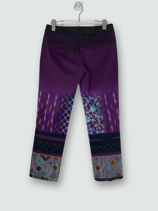 Straight Purple Print Cotton Trousers | Size IT40 UK8 Small
