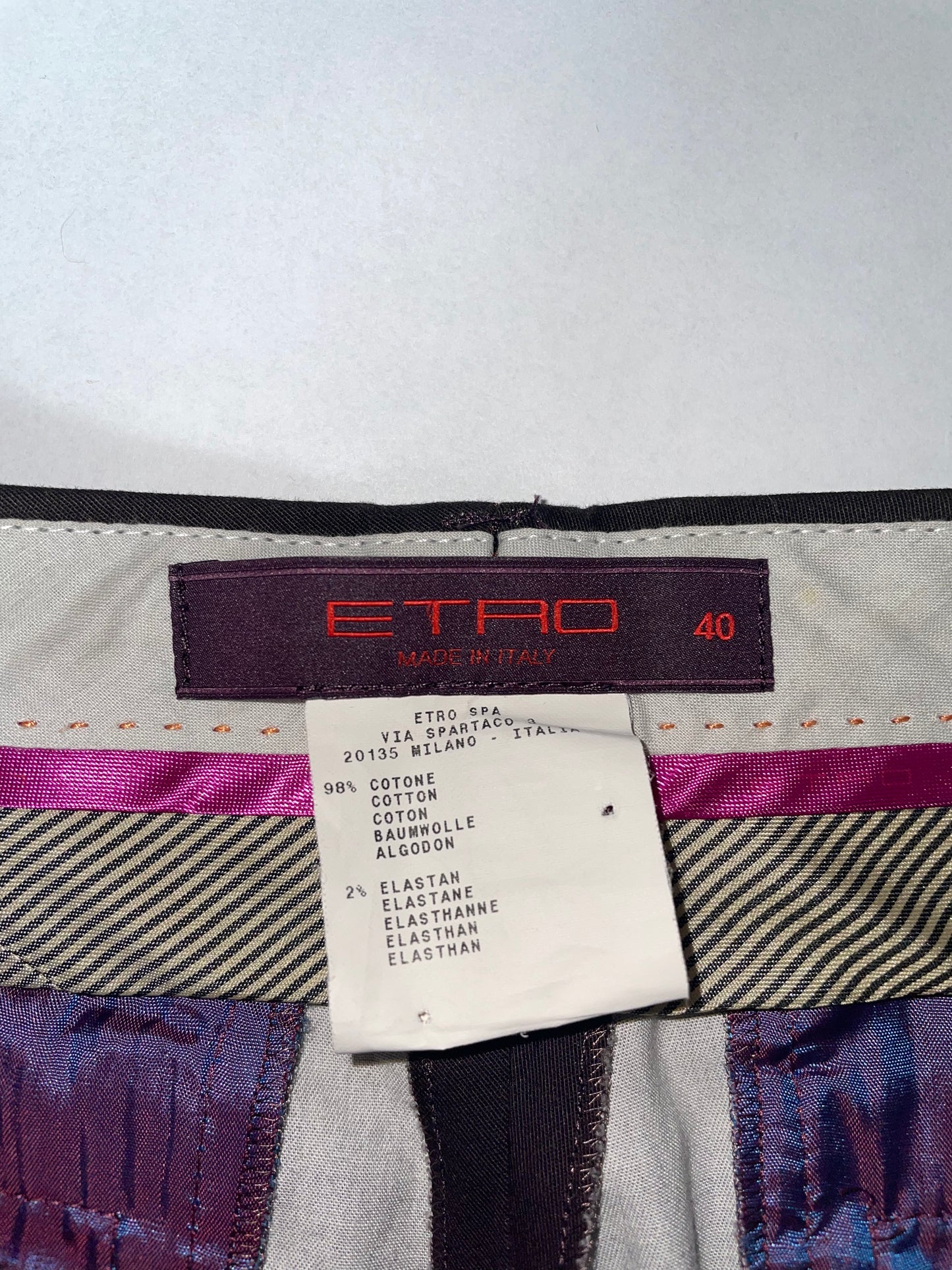 Straight Purple Print Cotton Trousers | Size IT40 UK8 Small