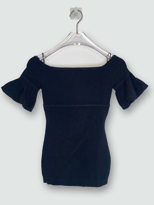 Off Shoulder Flare Bell Sleeves Knit Black Top | Size Small