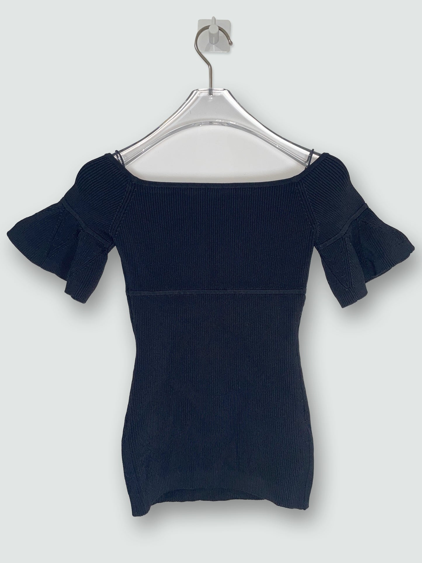 Off Shoulder Flare Bell Sleeves Knit Black Top | Size Small