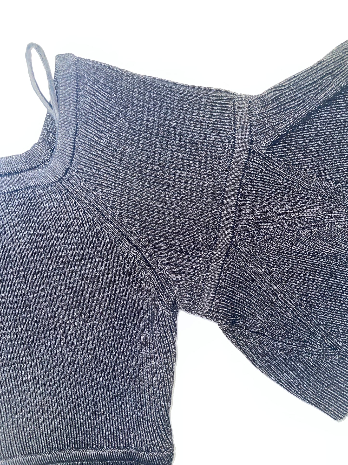 Off Shoulder Flare Bell Sleeves Knit Black Top | Size Small