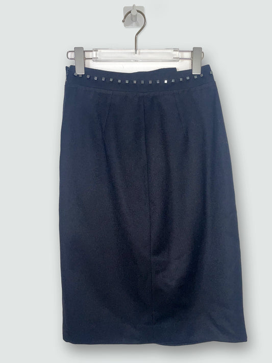 Black Wool Midi Skirt & Studded Embellishments | Sz 40~Small