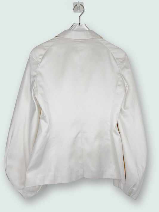 Cotton Ecru White Balloon Sleeve Blazer Jacket | FR 38 ~ Small