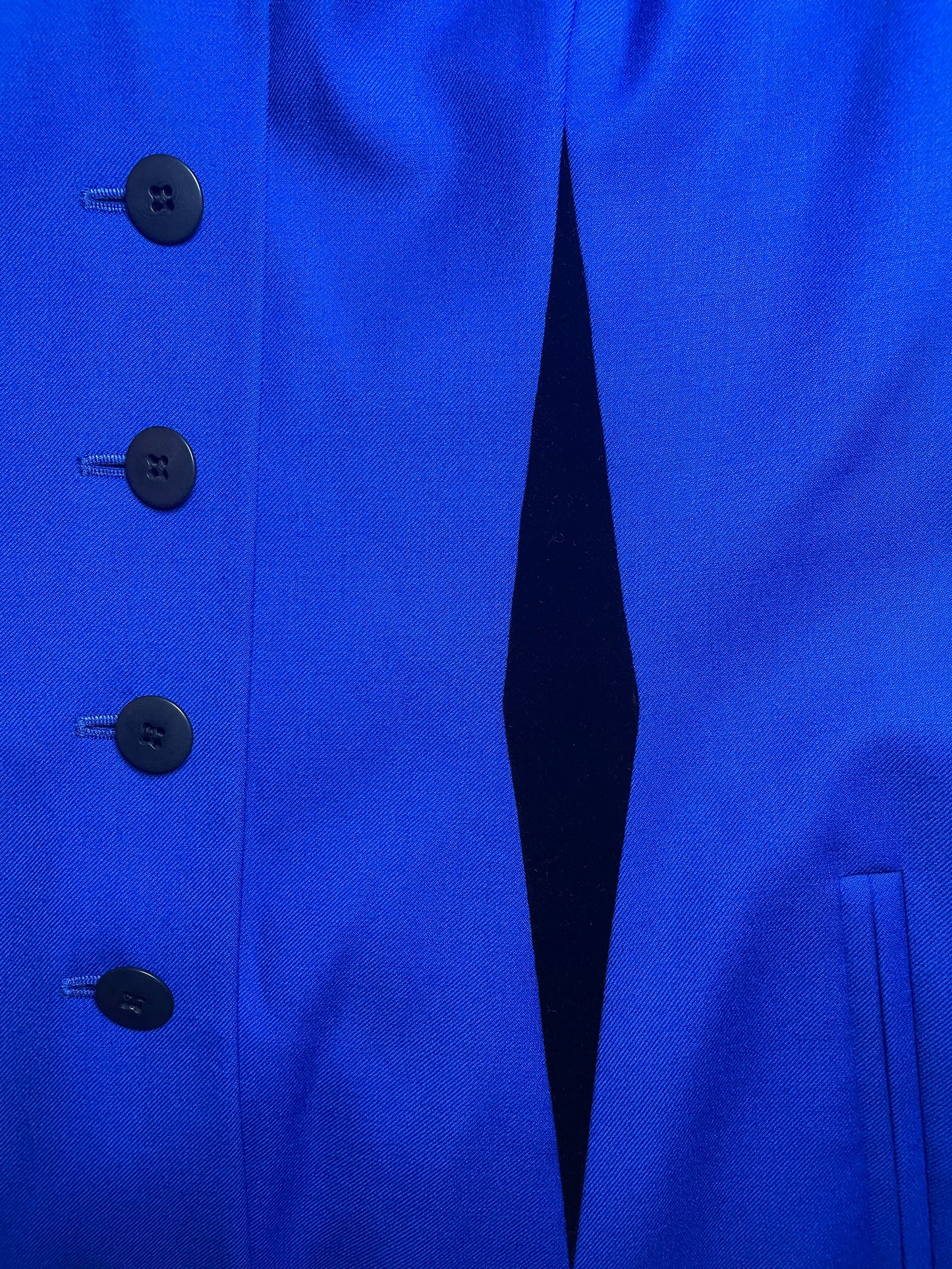 Vintage Blue Wool Tailor Blazer Jacket & Black Velvet
