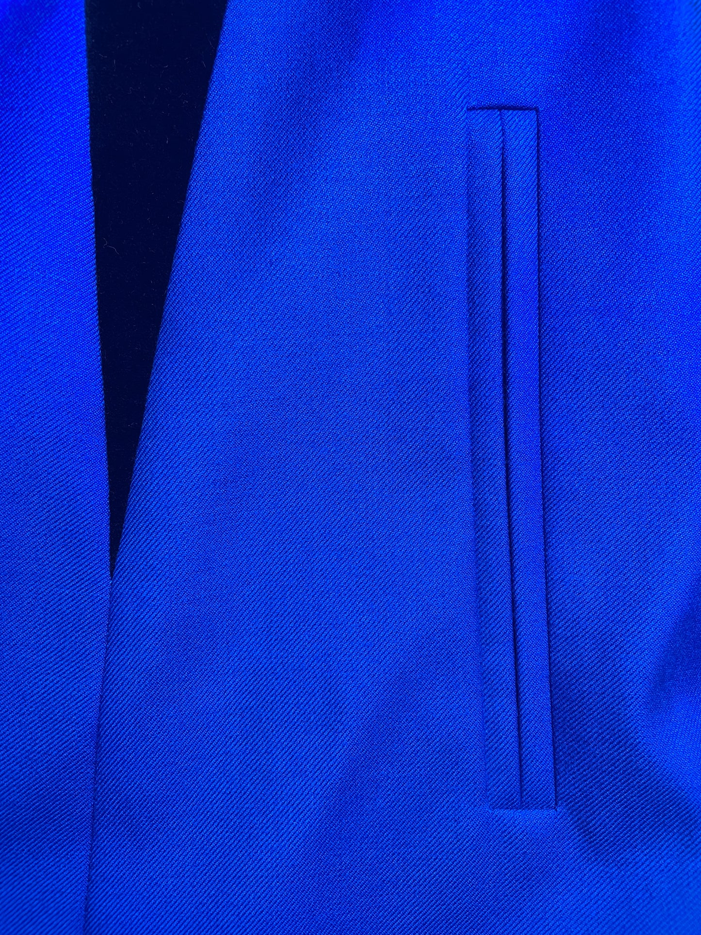Vintage Blue Wool Tailor Blazer Jacket & Black Velvet