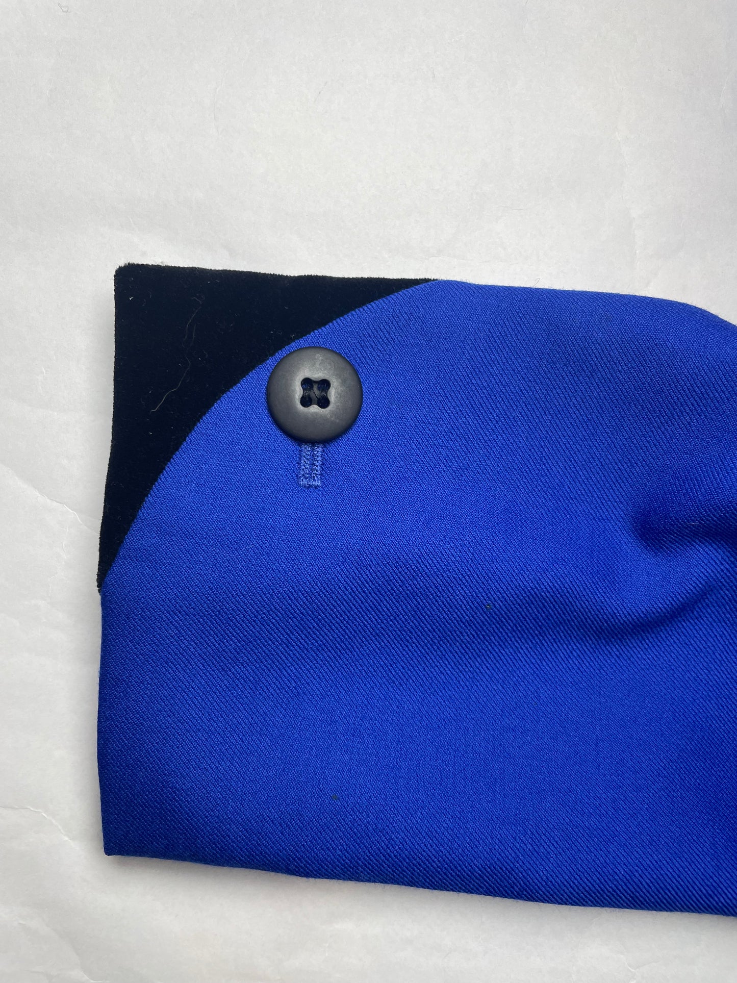 Vintage Blue Wool Tailor Blazer Jacket & Black Velvet