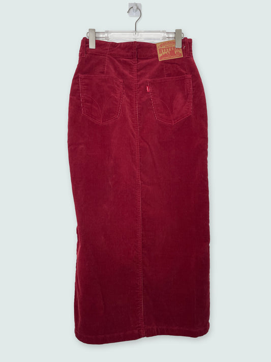 Red Maxi Corduroy Skirt | Size 27 ~ Small