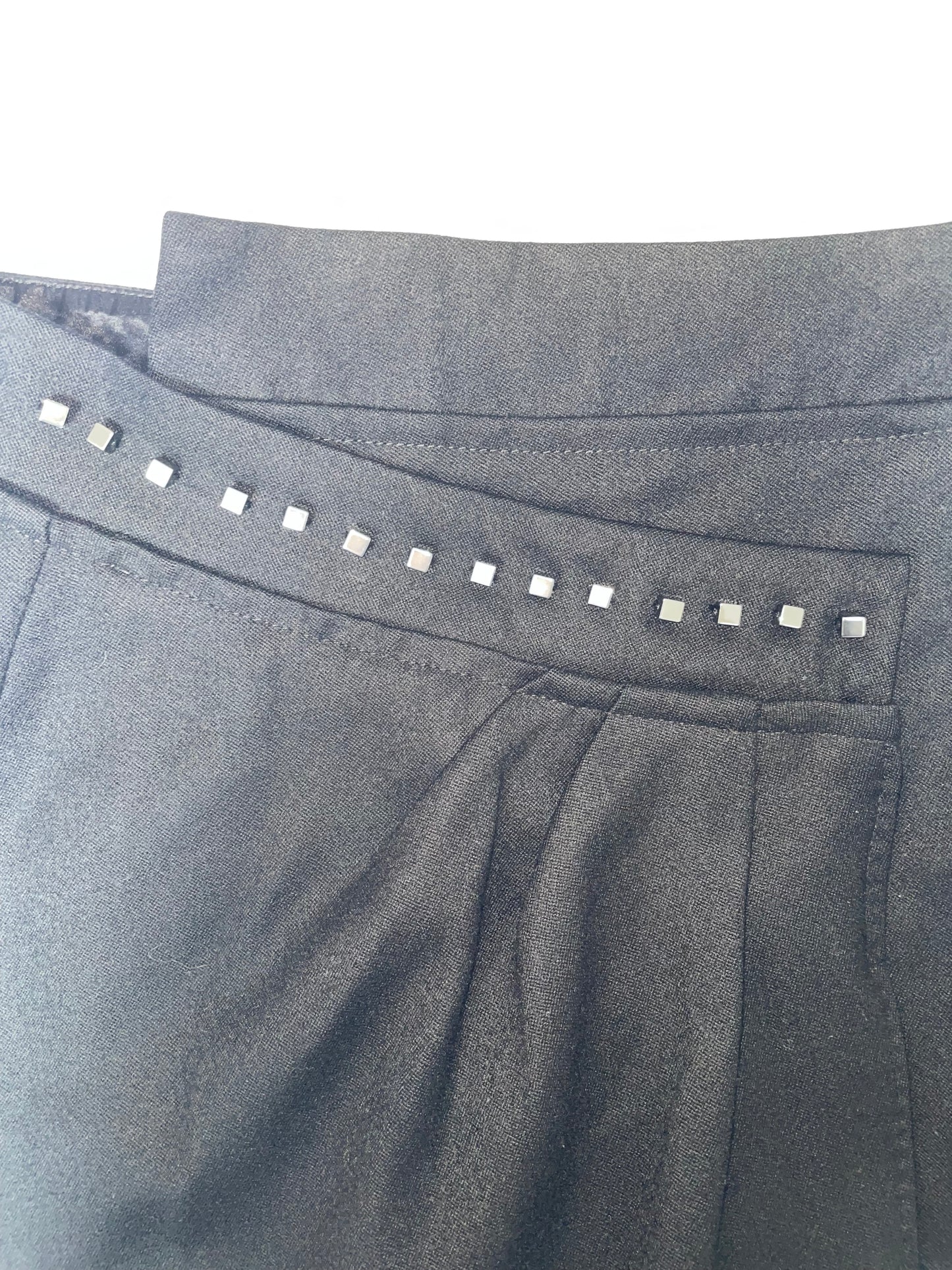Black Wool Midi Skirt & Studded Embellishments | Sz 40~Small