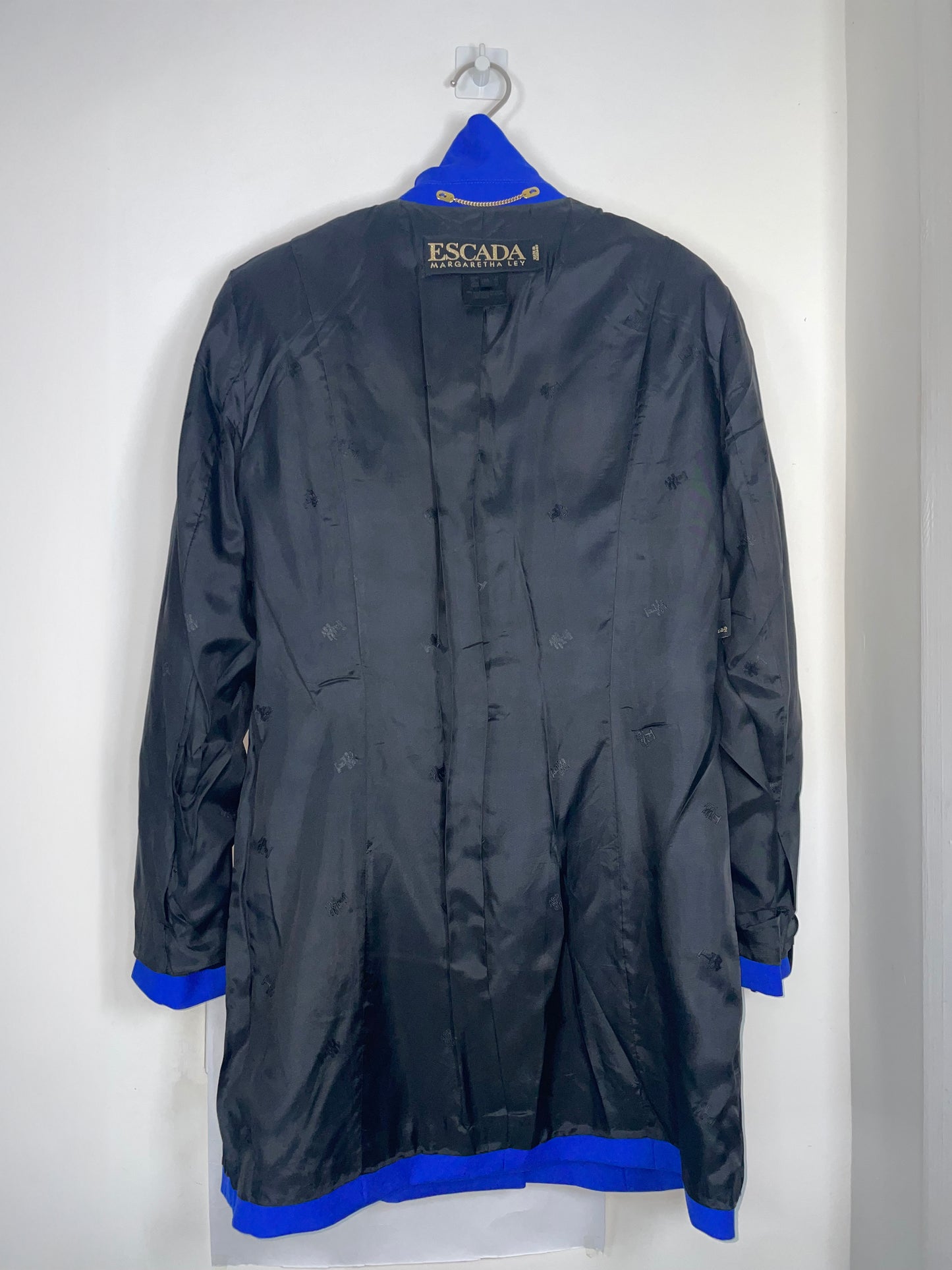 Vintage Blue Wool Tailor Blazer Jacket & Black Velvet
