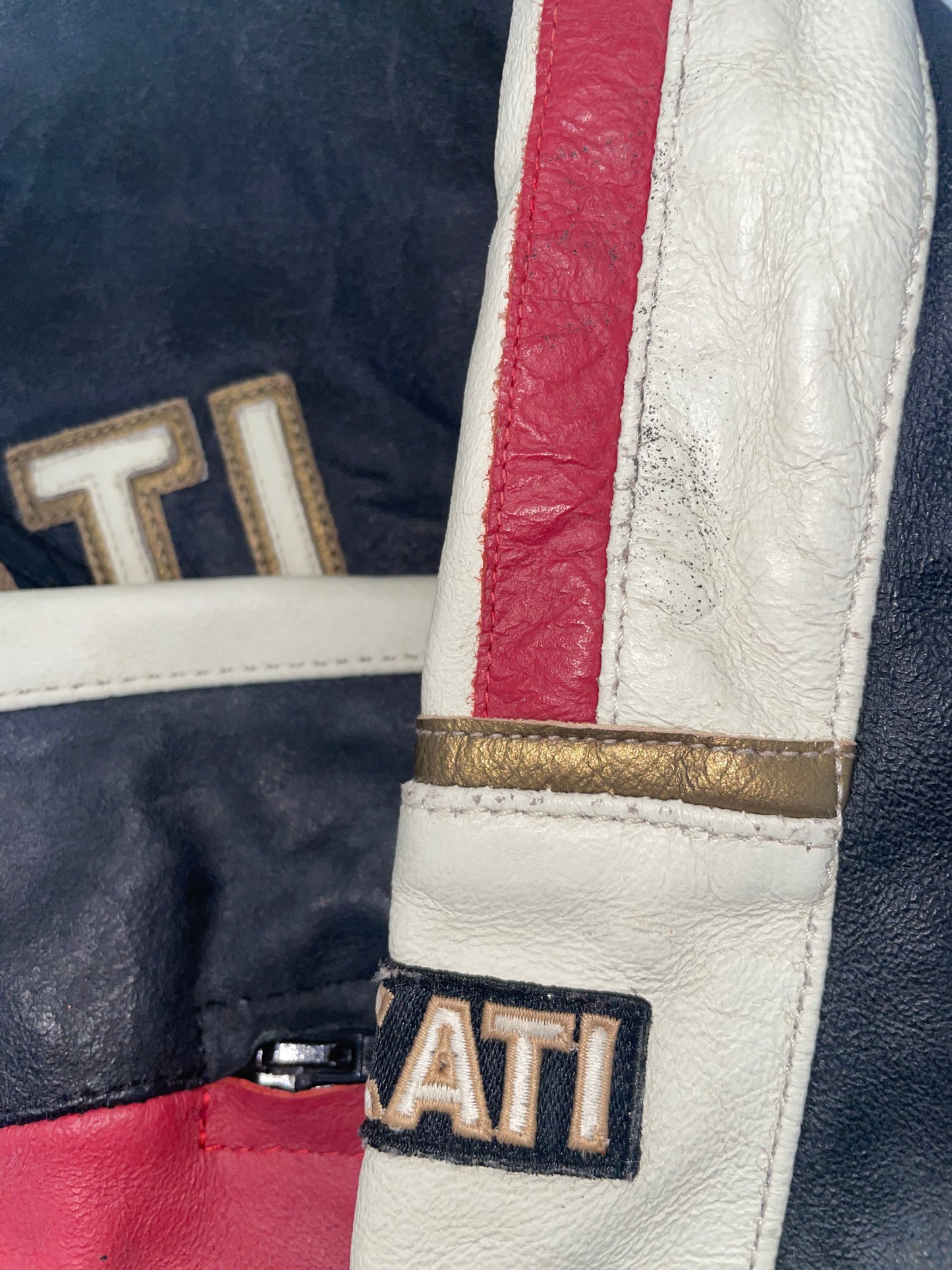 Racer Graphic Vintage Leather Jacket | Sz 46 ~ Small-Medium