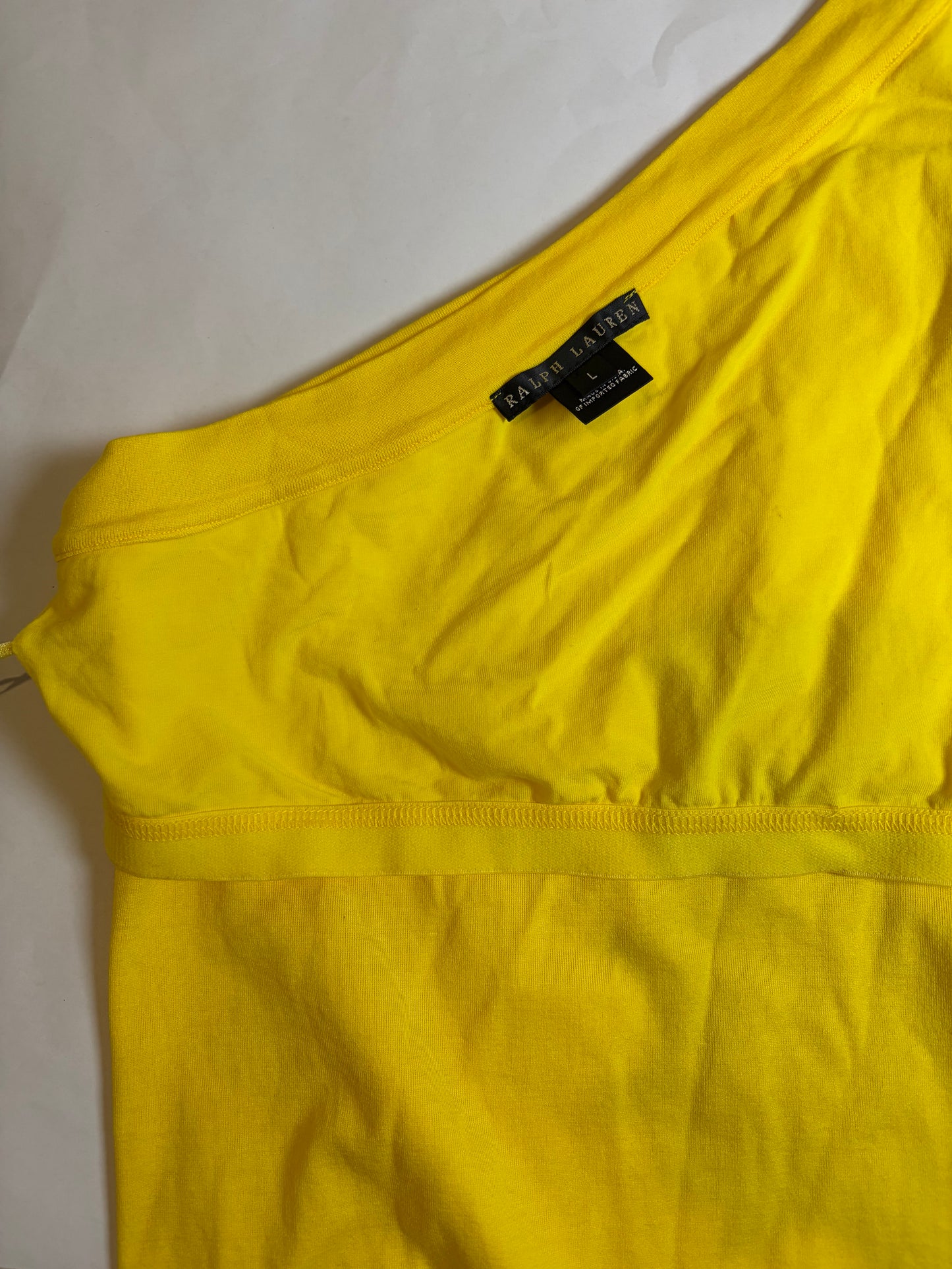 Made in USA Cotton Yellow One Shoulder Top | Sz Large