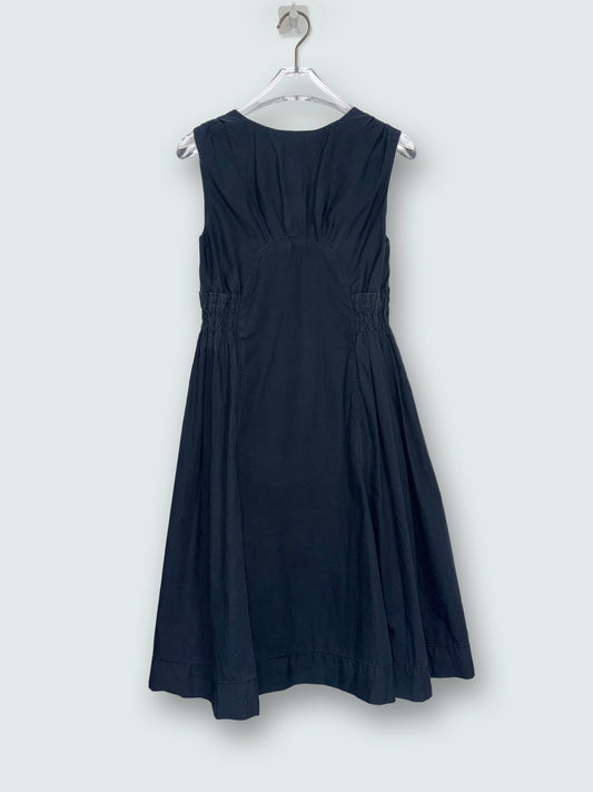 Vintage Ruche Gather Sleeveless Cotton V Neck Dress | Sz IT 38 ~ Small