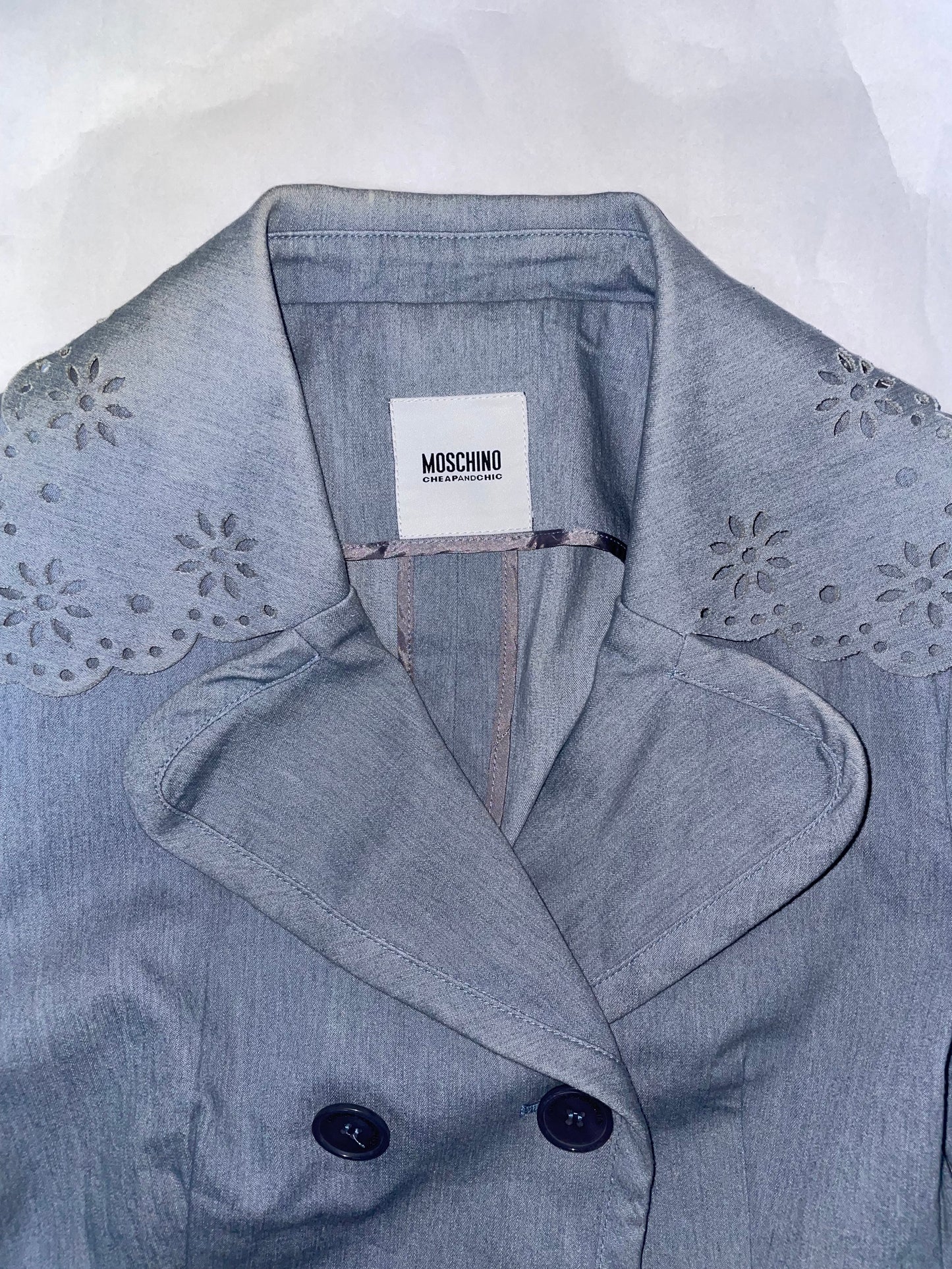 Denim Lace Collar Double Breasted Jacket | Sz IT40 ~ S