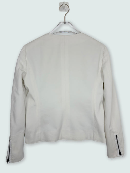 Zipper Detail Flower White Jacket | IT 40 ~ Small