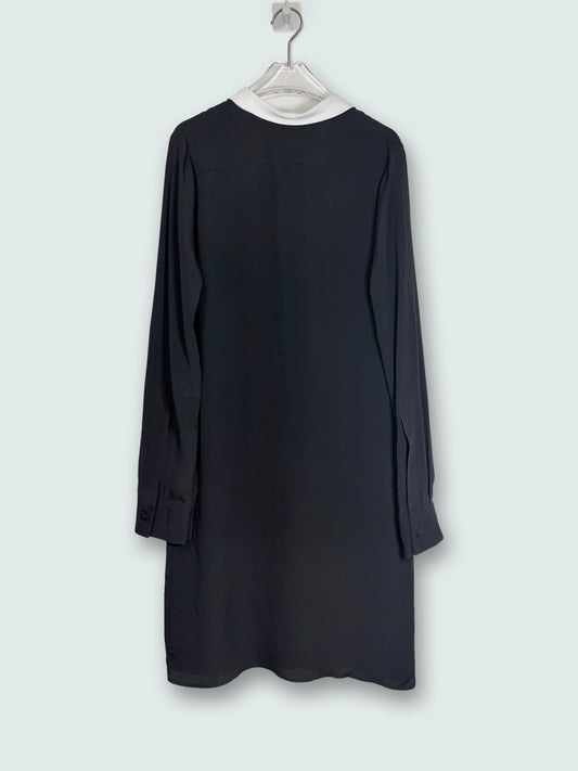 Black White Ruffle Collar Contrast Long Sleeve Dress | Sz IT38 ~ Small