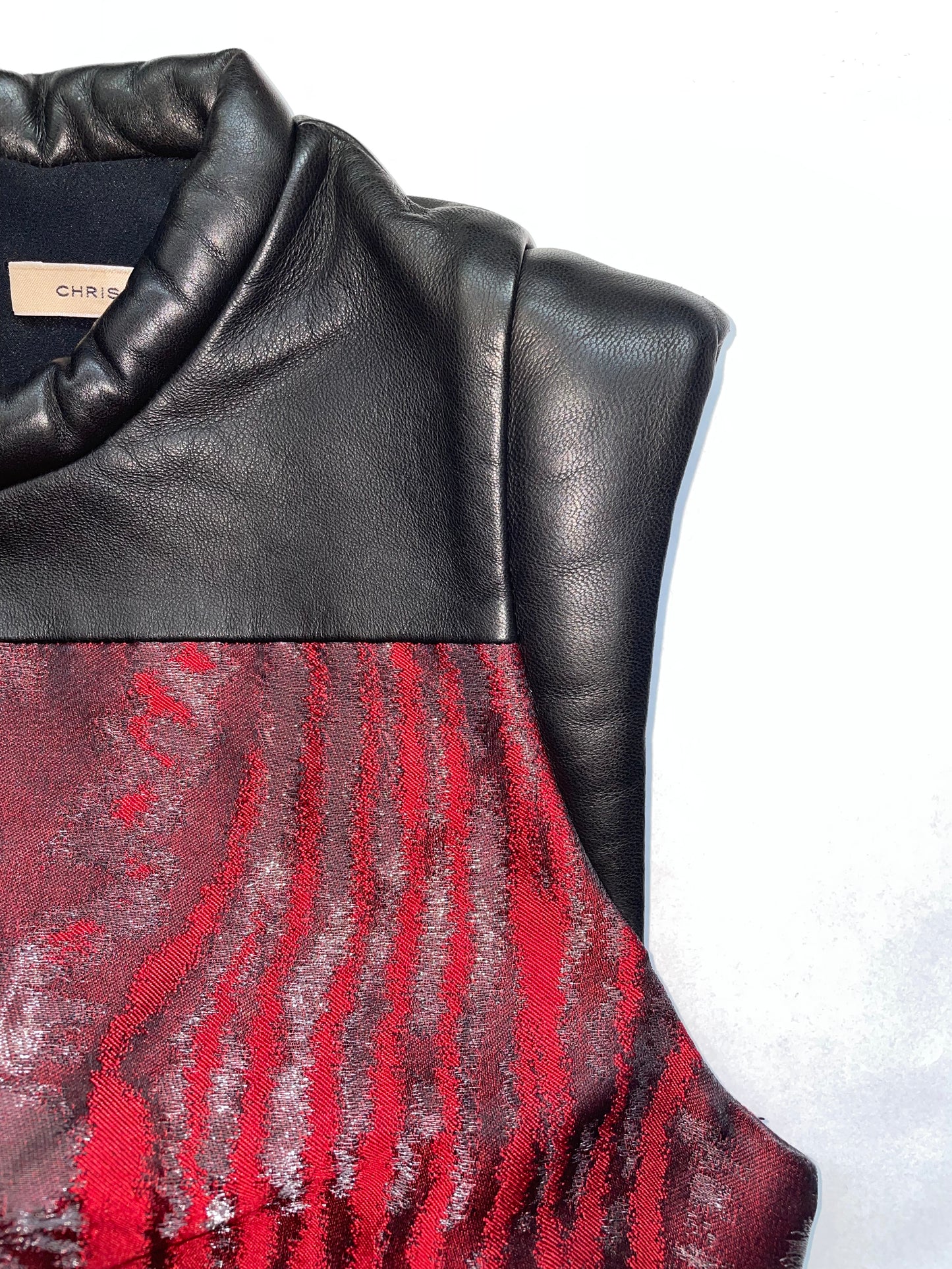 *RUNWAY* F/W2012 Moire Metallic Dress Leather Piping | UK6 XXSmall