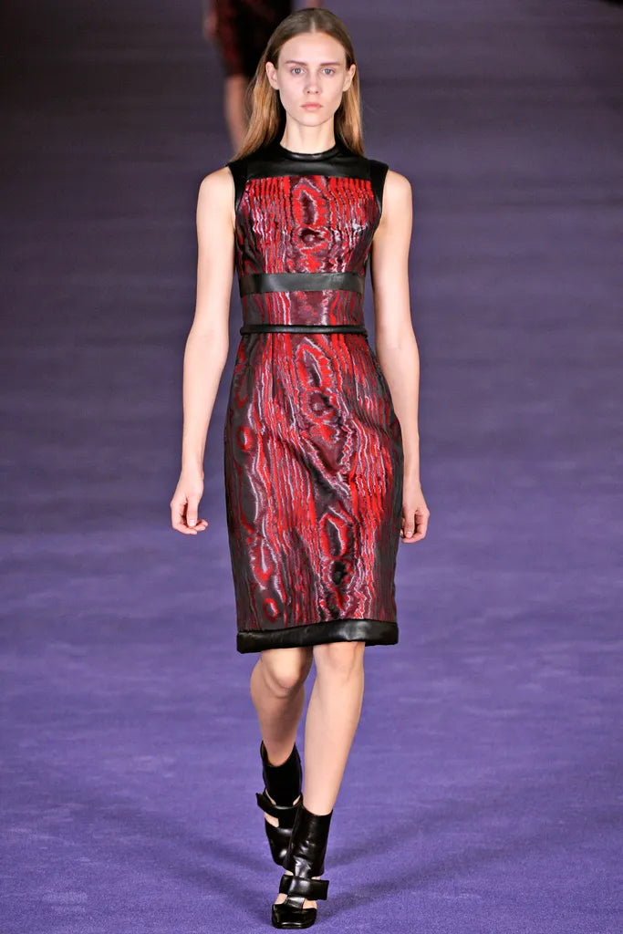 *RUNWAY* F/W2012 Moire Metallic Dress Leather Piping | UK6 XXSmall