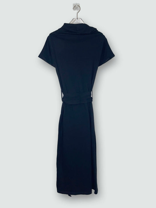 Black Cotton Statement High Neck Collar Dress w/ Silk Belt | Sz Small