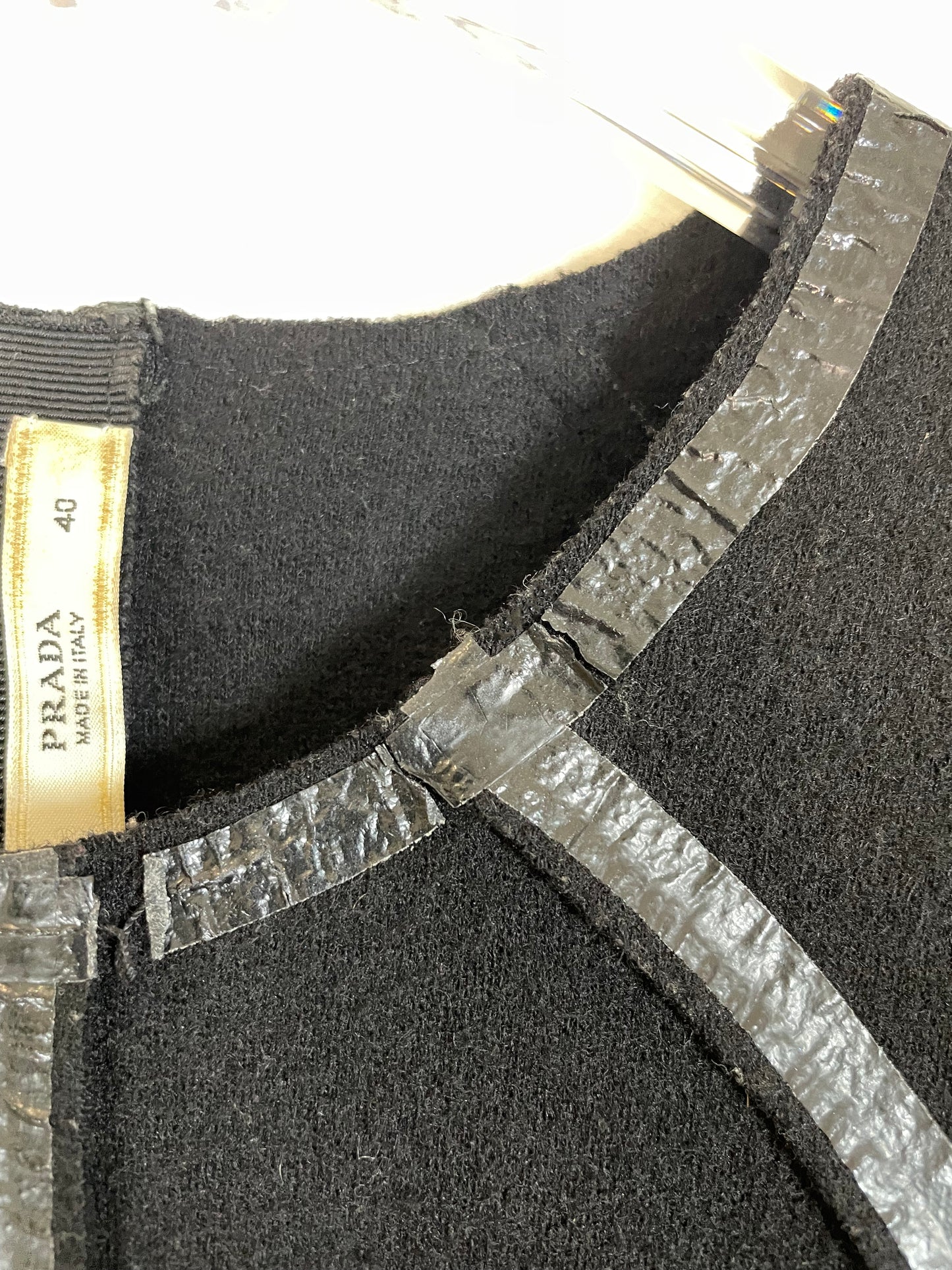 Black Wool w/ Vinyl Trim Detail Dress | Size IT 40 UK 8 Small