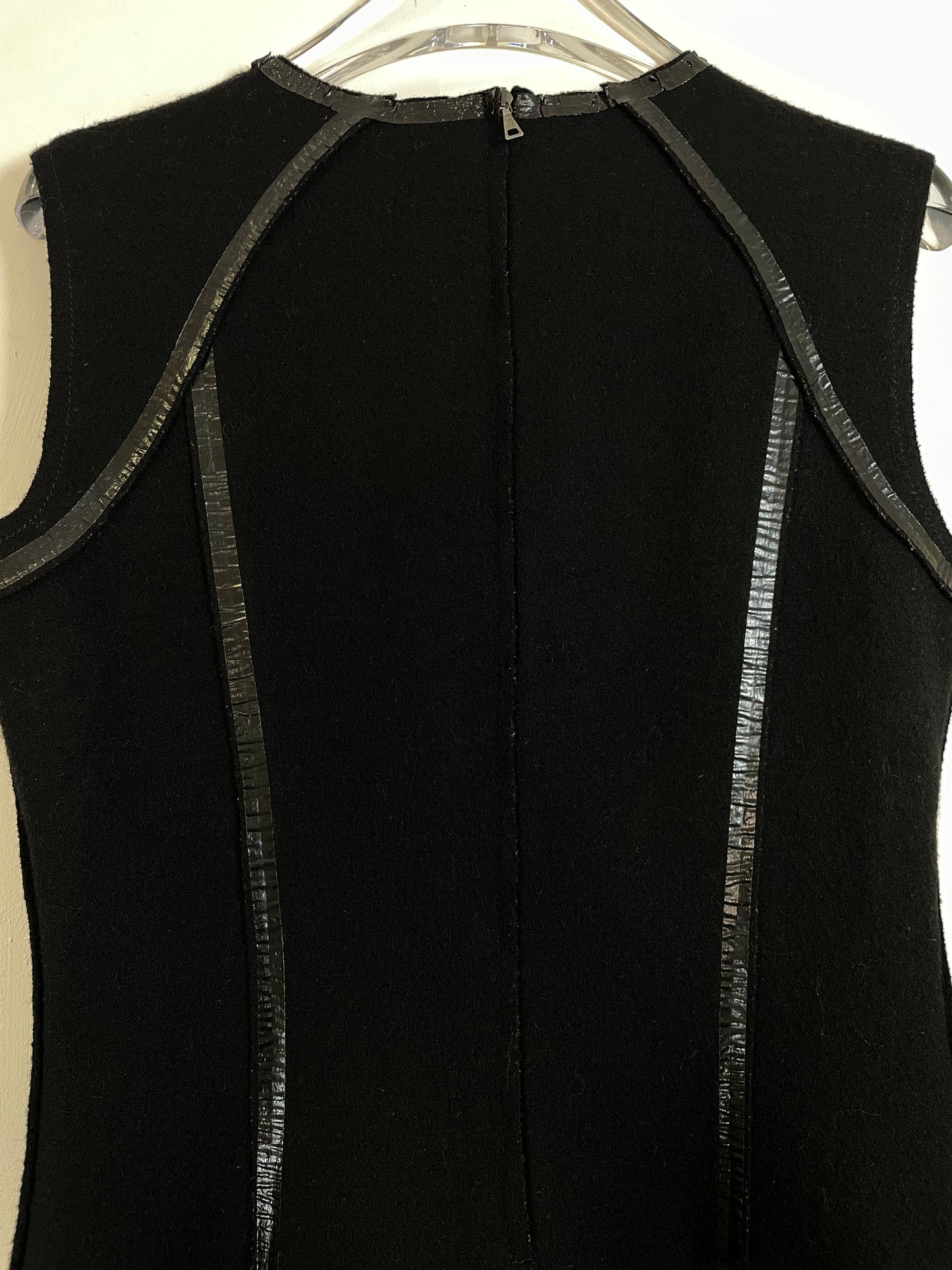 Black Wool w/ Vinyl Trim Detail Dress | Size IT 40 UK 8 Small