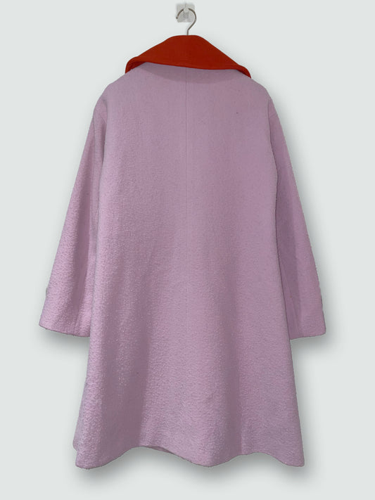 Pink 100% Virgin Wool Coat Red Collar, Belt | GR32, UK6, XSmall