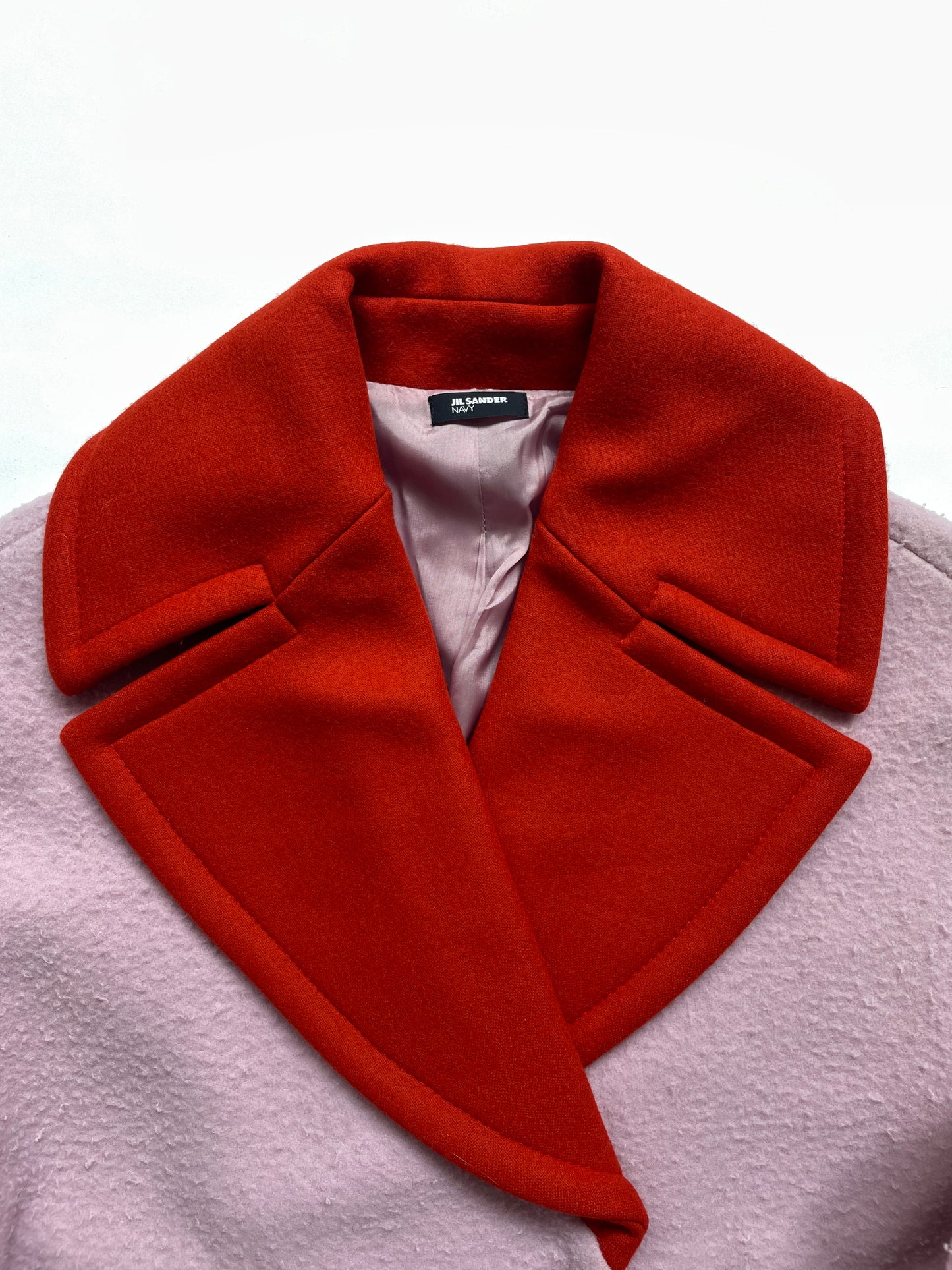 Pink 100% Virgin Wool Coat Red Collar, Belt | GR32, UK6, XSmall