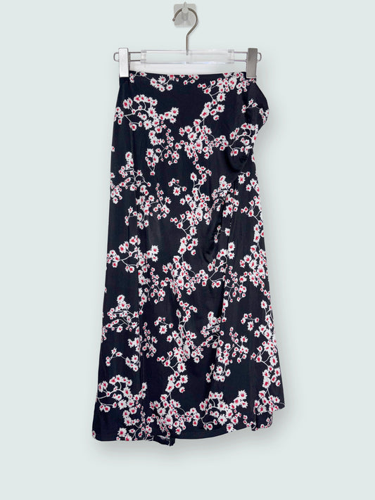 Black Floral Stretch Jersey Wrap Skirt | FR34 ~ XSmall