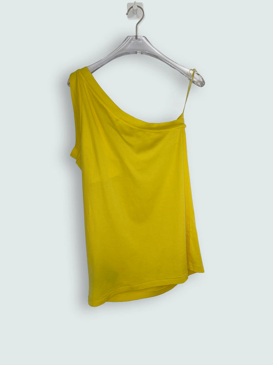 Made in USA Cotton Yellow One Shoulder Top | Sz Large