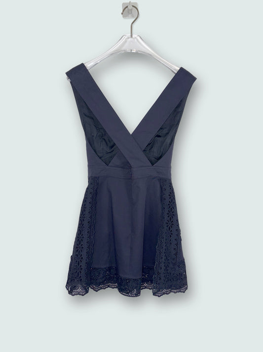 Navy Lace Trim Apron V Neck Top | Sz IT34 ~ XXSmall