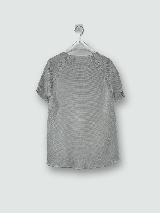 *RUNWAY* S/S 2008 Grey Short Sleeve Knit Blue Panel Top | IT38 UK6 US2 XS-S