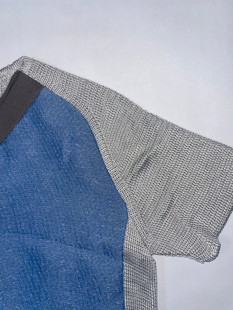 *RUNWAY* S/S 2008 Grey Short Sleeve Knit Blue Panel Top | IT38 UK6 US2 XS-S