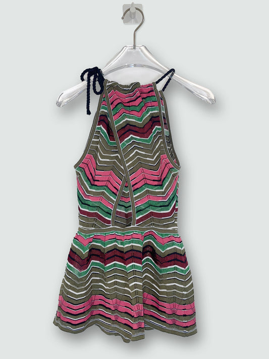 Chevron and Stripe Pink, Green, Black & White Halter Top | Size IT38