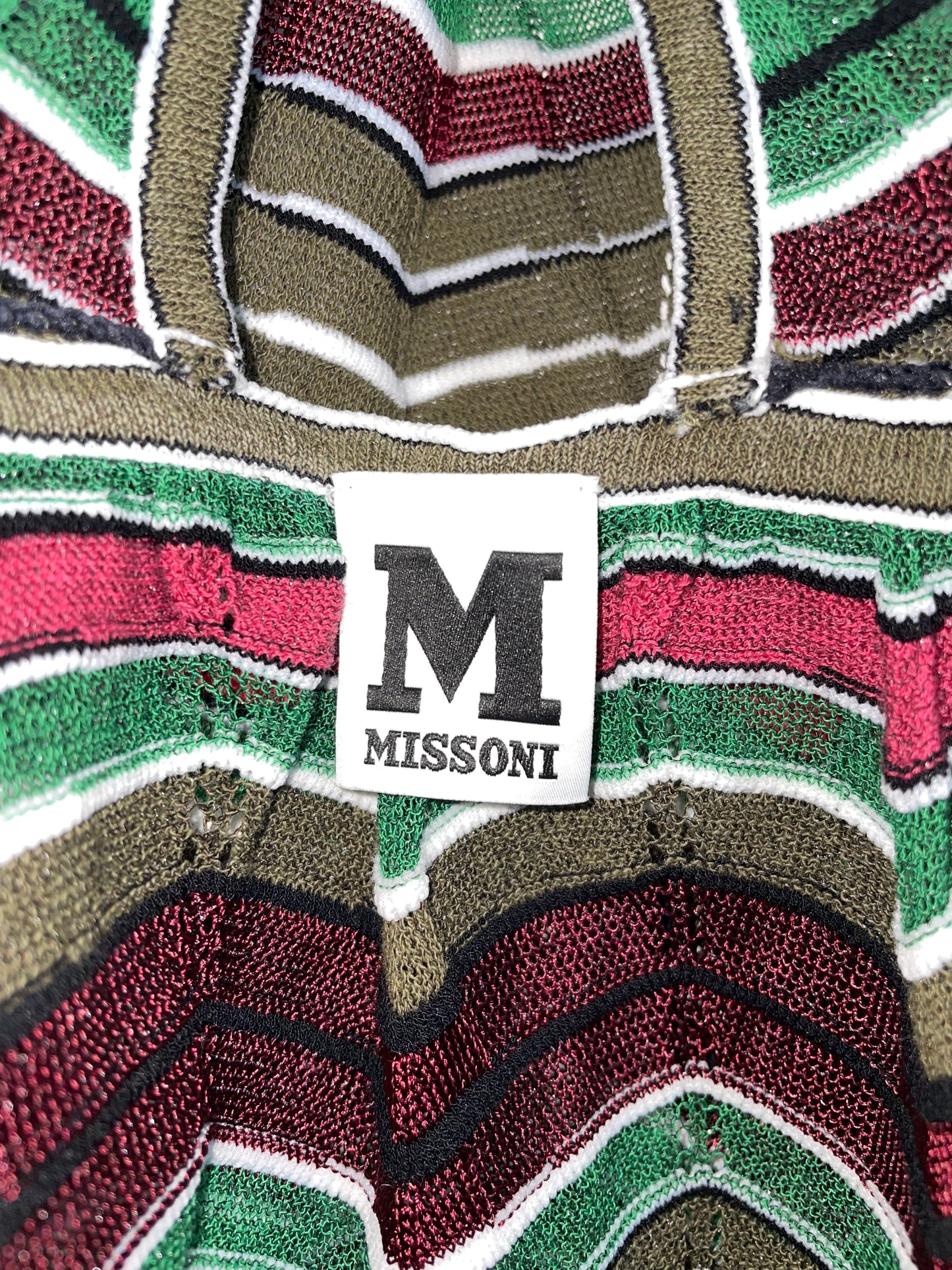 Chevron and Stripe Pink, Green, Black & White Halter Top | Size IT38