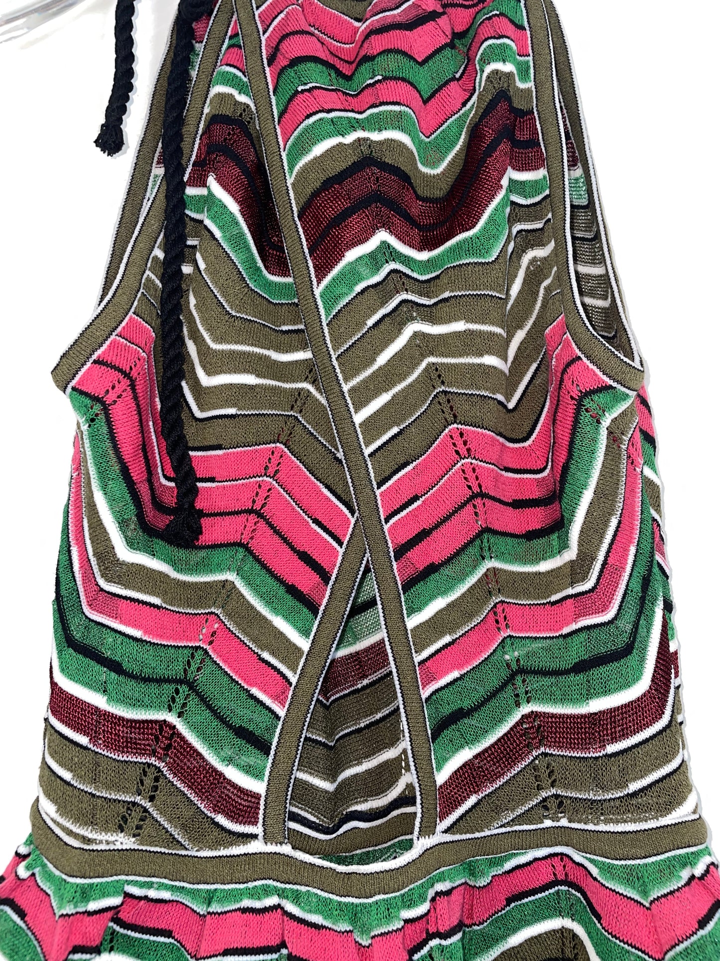 Chevron and Stripe Pink, Green, Black & White Halter Top | Size IT38