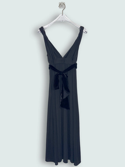 Black Empire Waist V-Neck Dress w/ Twisted Straps | Made in USA | XS