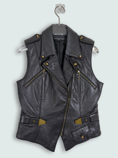 Leather Biker Fitted Vest Jacket Brass Detail | Sz 8 ~ Medium