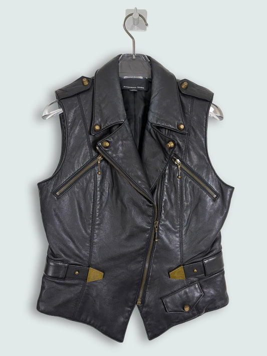 Leather Biker Fitted Vest Jacket Brass Detail | Sz 8 ~ Medium