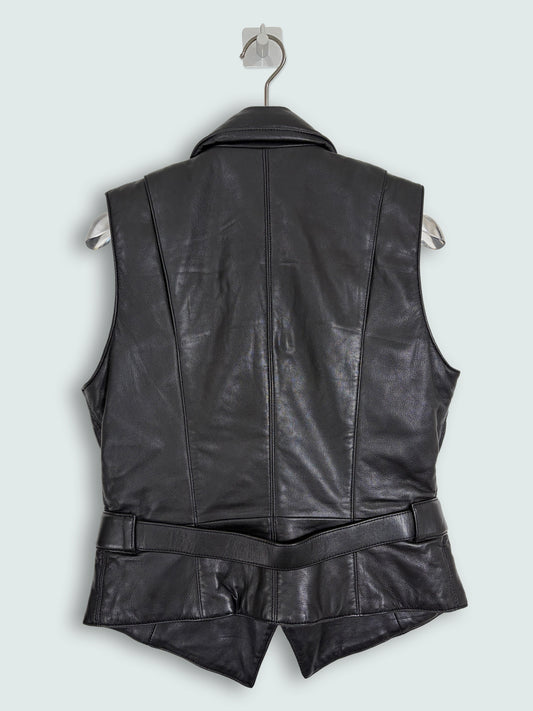 Leather Biker Fitted Vest Jacket Brass Detail | Sz 8 ~ Medium