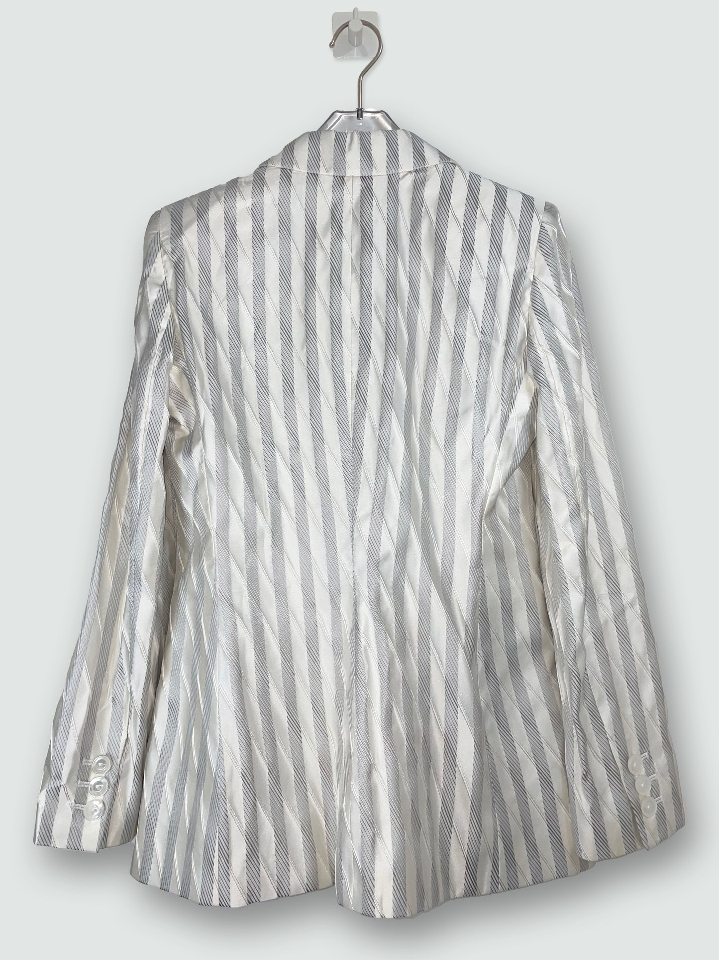 100% Silk Italy White Grey Stripe Blazer | Sz 4 ~ Small