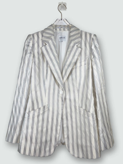 100% Silk Italy White Grey Stripe Blazer | Sz 4 ~ Small