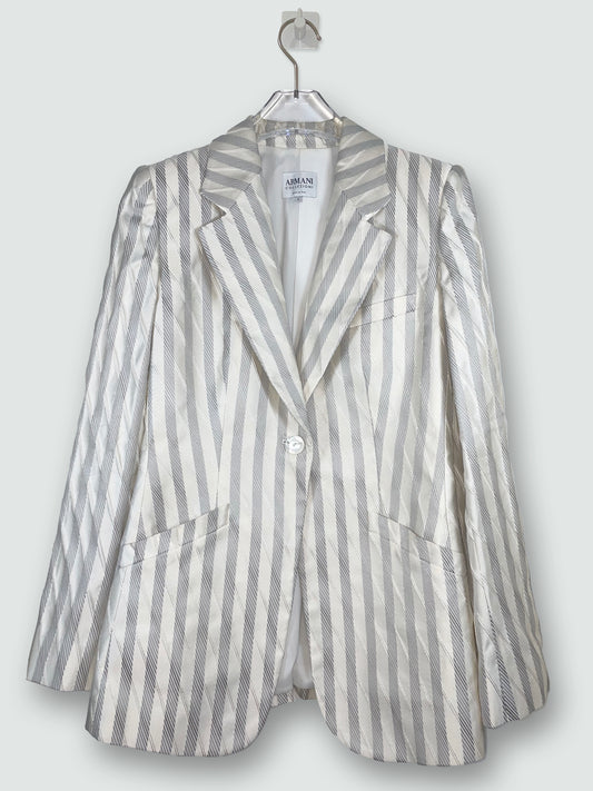 100% Silk Italy White Grey Stripe Blazer | Sz 4 ~ Small