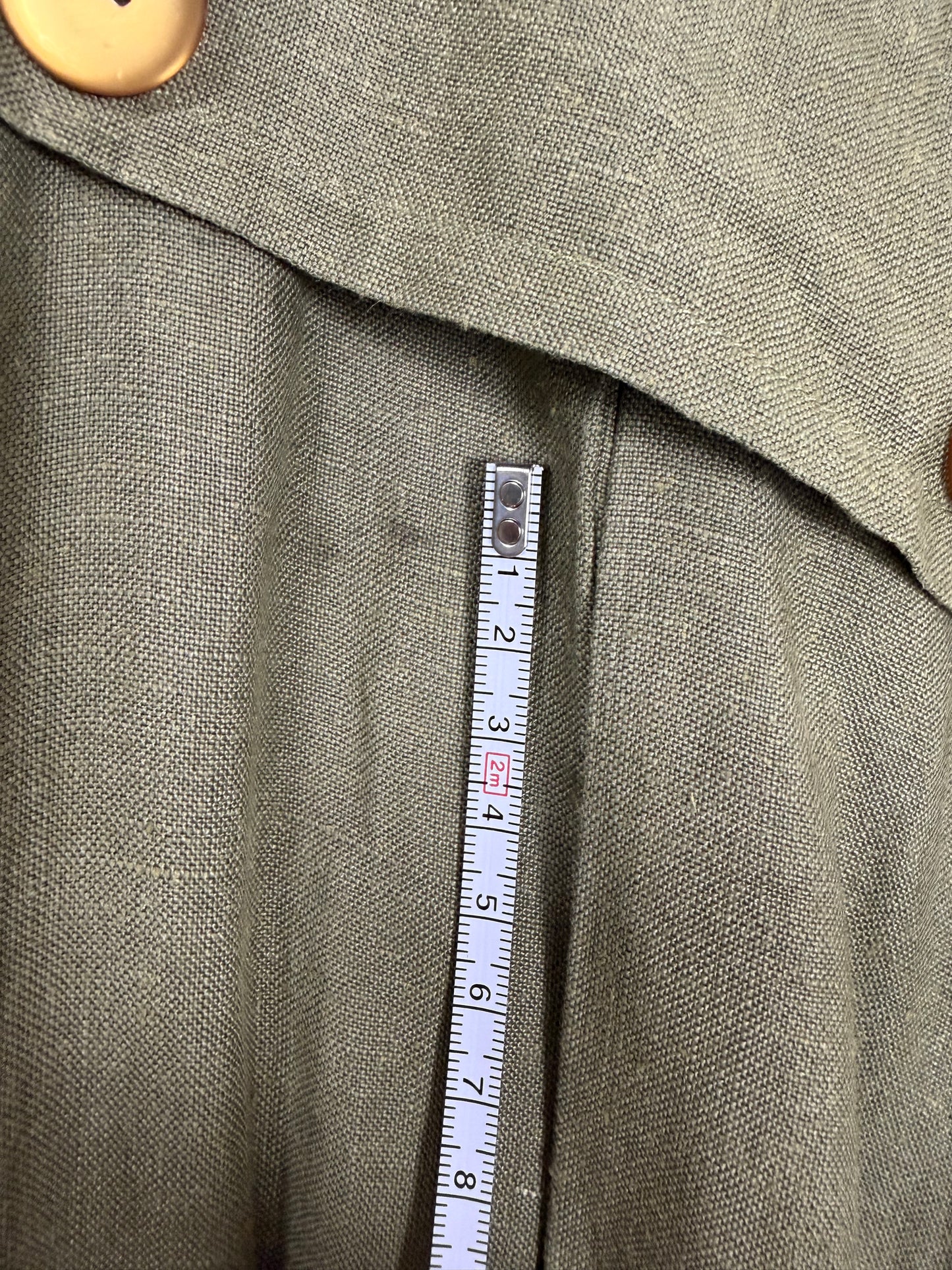 Vintage 70s Olive Green Linen Utility Midi Dress | Sz FR40
