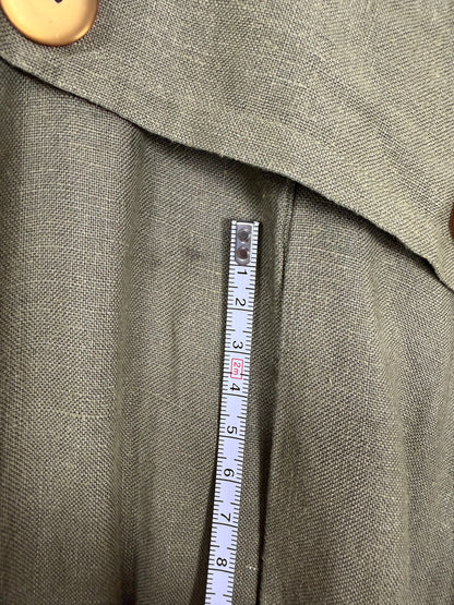 Vintage 70s Olive Green Linen Utility Midi Dress | Sz FR40