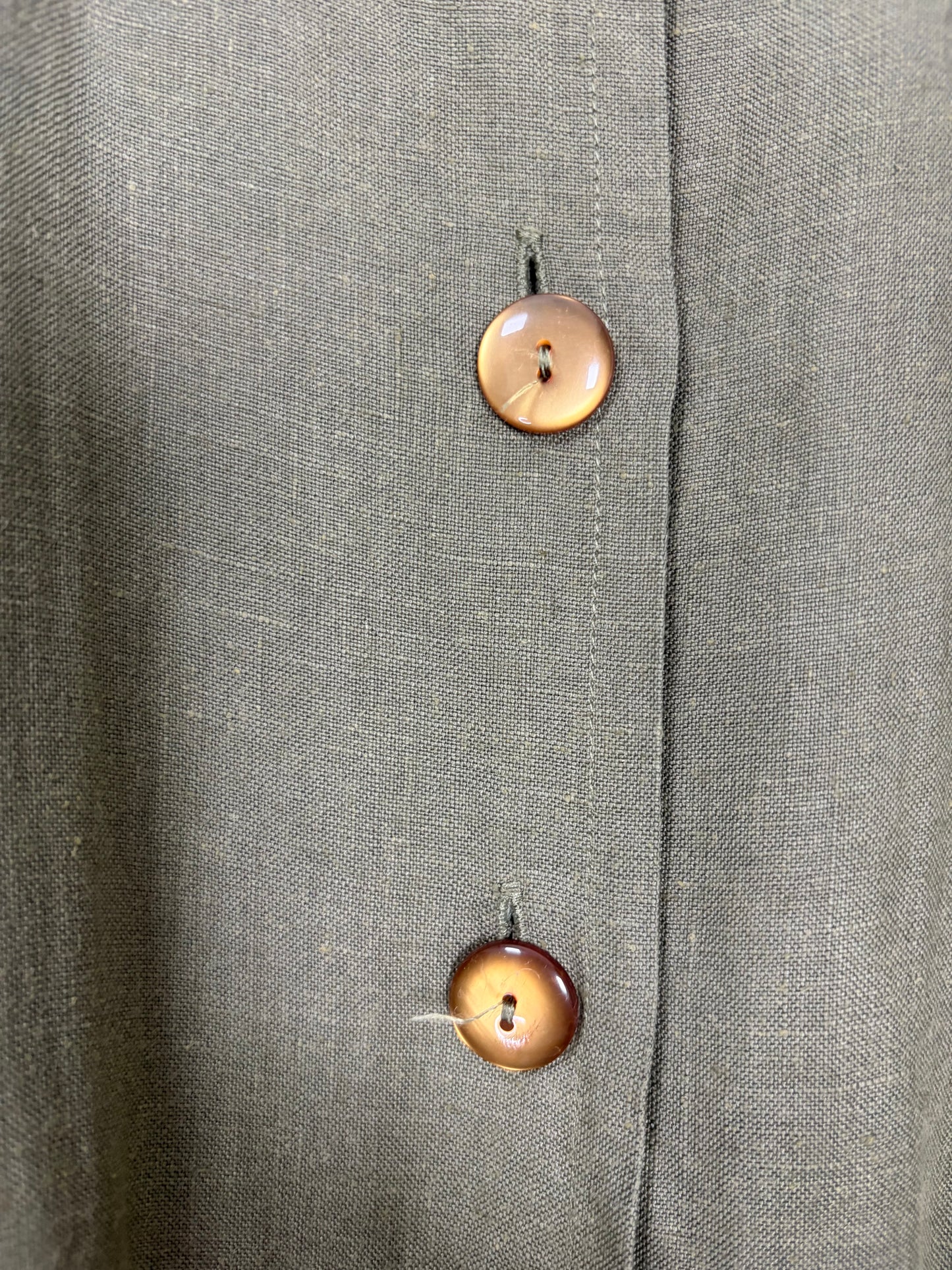 Vintage 70s Olive Green Linen Utility Midi Dress | Sz FR40