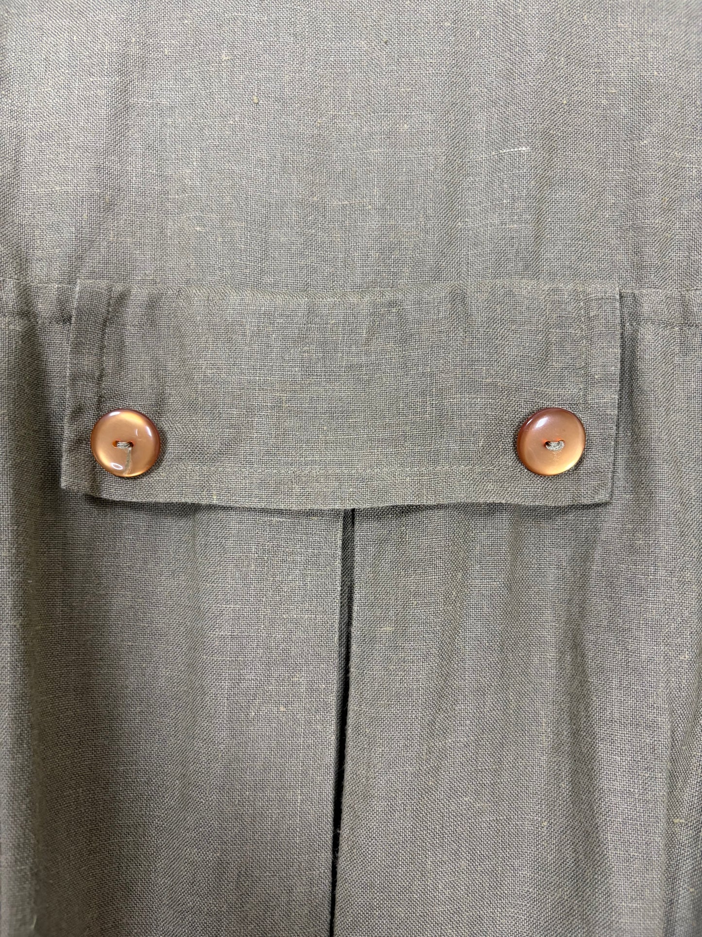 Vintage 70s Olive Green Linen Utility Midi Dress | Sz FR40