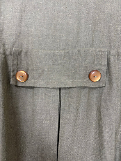 Vintage 70s Olive Green Linen Utility Midi Dress | Sz FR40
