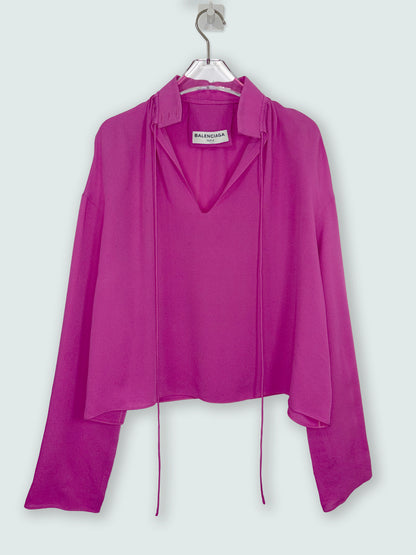 100% Silk Long Sleeve Pink Blouse | Sz FR34