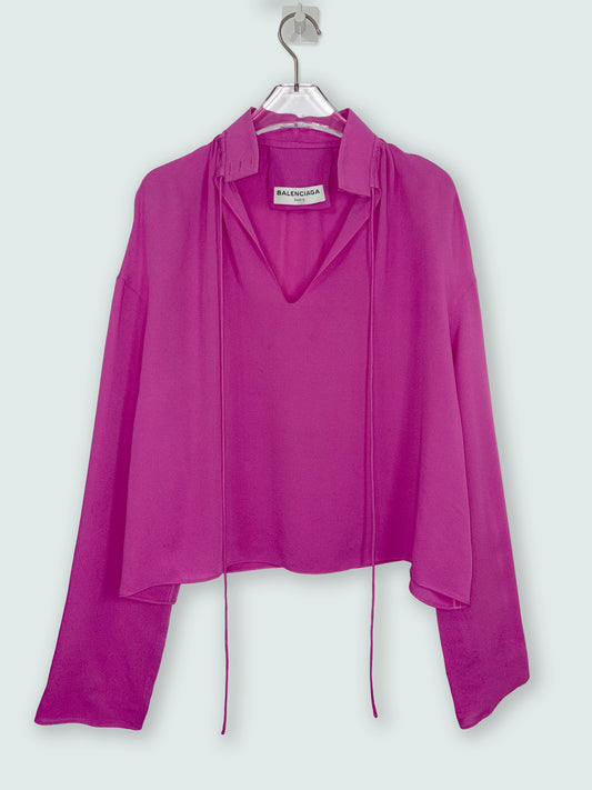 100% Silk Long Sleeve Pink Blouse | Sz FR34