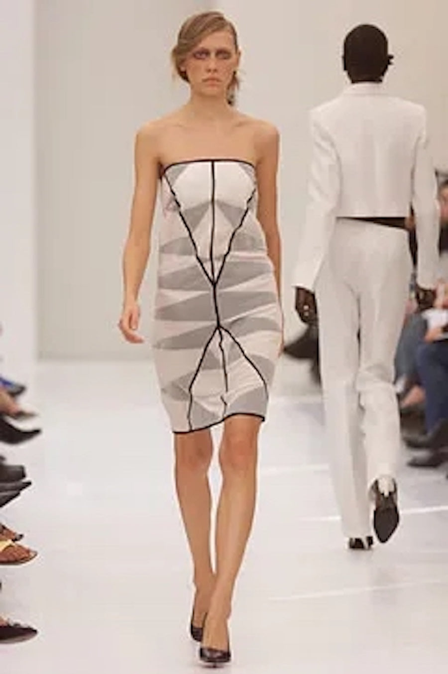 *RUNWAY* S/S 2002 Vintage 100% Silk Slip Dress w/ Graphic Panels | Sz XS